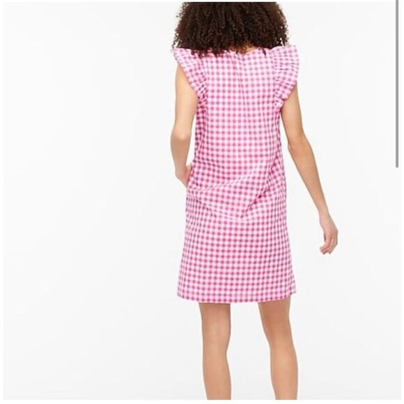 J. Crew Pink and White Gingham Flutter Sleeve Dress Size 6 - Picture 3 of 7